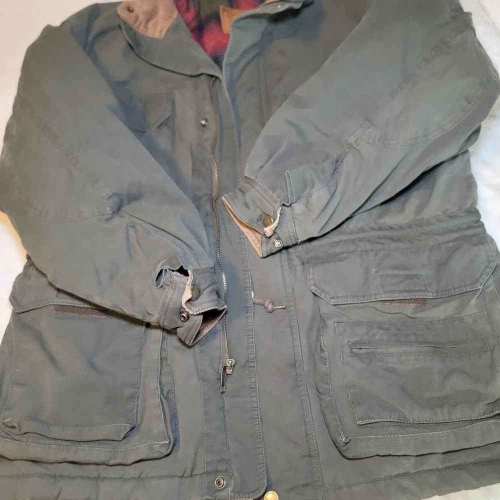 Vtg St Johns Bay Barn Chore Jacket Men Med Olive Corduroy Collar Flannel Quilted